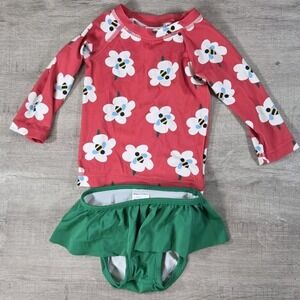 Hanna Andersson‎ Bee Floral Rash Guard Swim Set 18-24M 80cm Pink Green 2pc